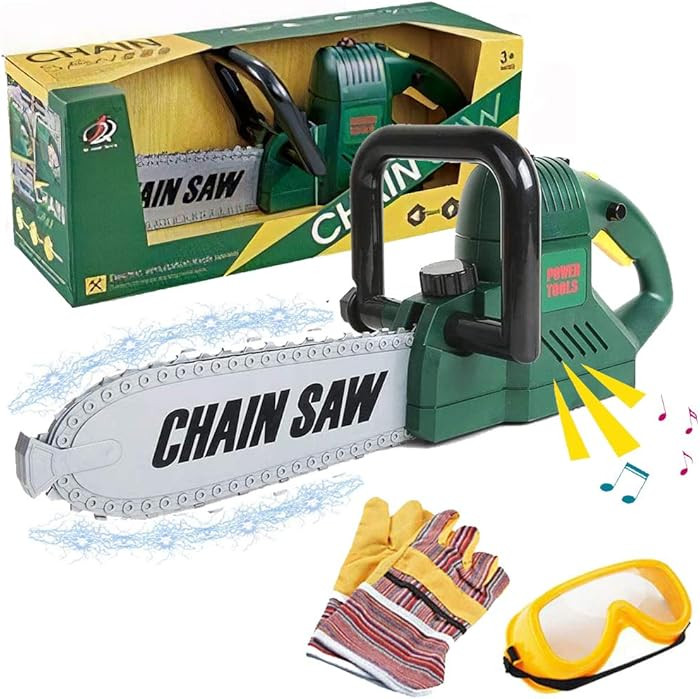 Kids Electric Chainsaw Toy Tool Pretend Play Set with Safety Goggles, Work Gloves | Rotating Chai... | Amazon (US)