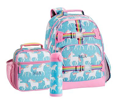 Mackenzie Aqua Unicorn Parade Backpack & Lunch Bundle, Set Of 3 | Pottery Barn Kids