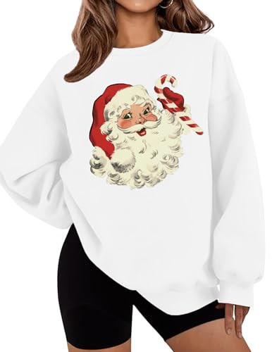 LETSEE Merry Christmas Sweatshirt for Women Crewneck Graphic Loose Fit Casual Pullover Shirts Xmas Gifts Holiday Tops, A-White, X-Large | Amazon (US)