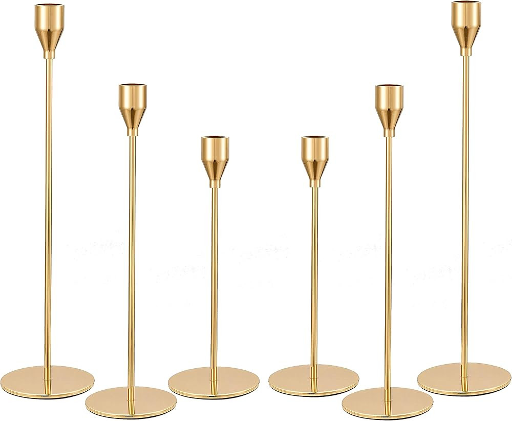 joybest Candle Holder Set of 6, Gold Candlestick Holders for Taper Candles, Taper Candle Holders ... | Amazon (US)
