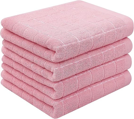 Homaxy 100% Cotton Terry Kitchen Towels(Pink, 13 x 28 inches), Checkered Designed, Soft and Super... | Amazon (US)