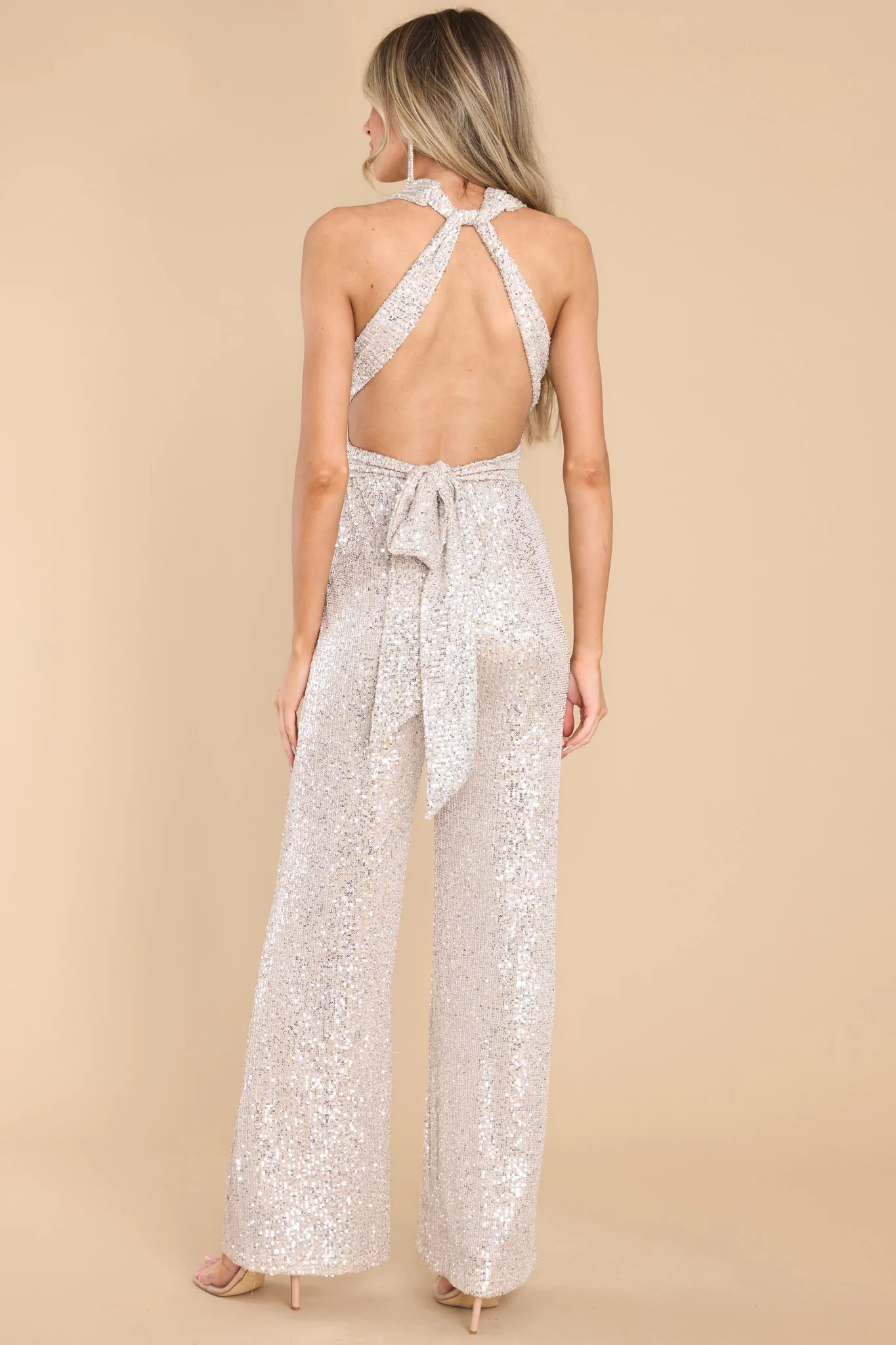 You Should Be Dancing Champagne Sequin Jumpsuit | Red Dress 