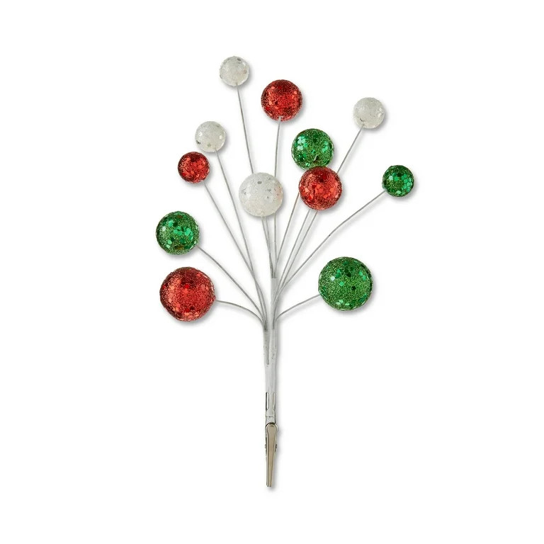 Red White Green Glitter Mini Ball Christmas Clip Ornament, 10 in, by Holiday Time | Walmart (US)