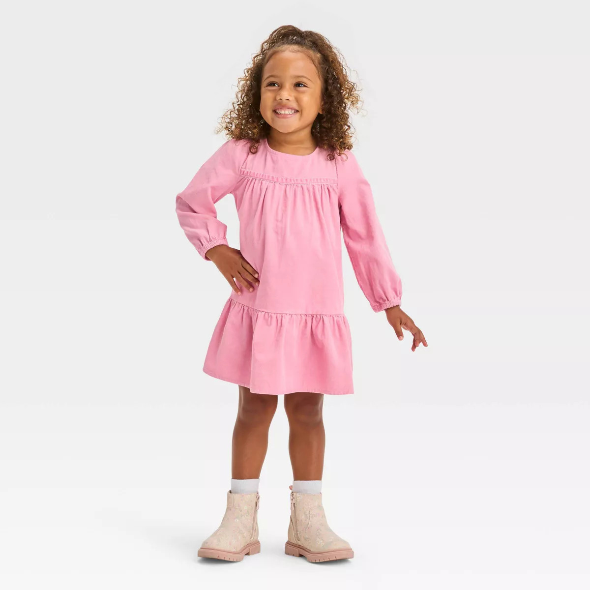 Toddler Girls' Rose Sequin Corduroy Long Sleeve Dress - Cat & Jack™ Dusty Pink | Target