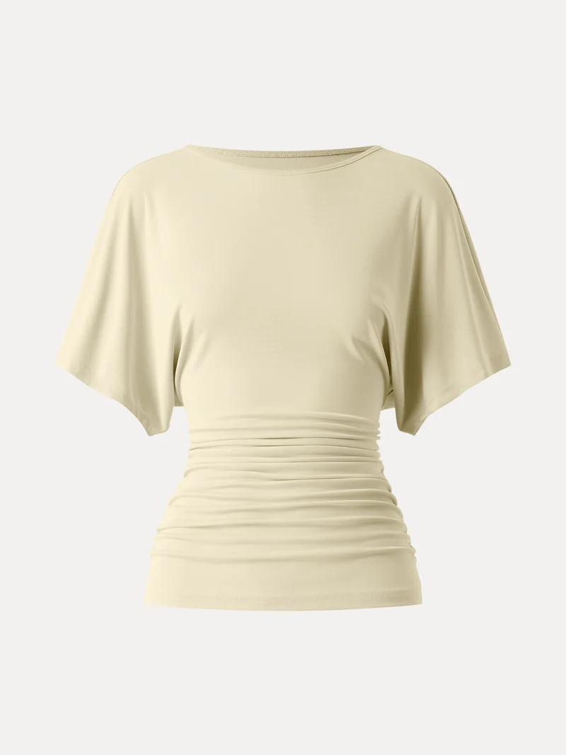 Effortless Boatneck Batwing Sleeve Side Ruched Top | OGLmove