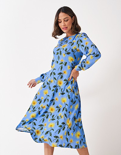 Nala Shirred Midi Dress in Blue | Crew Clothing (UK)