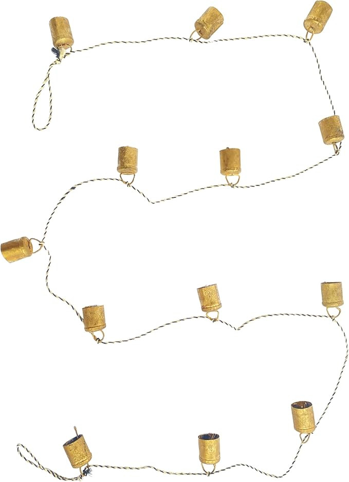 Creative Co-Op Metal Bell Garland with Black and White String, Antique Gold Finish | Amazon (US)