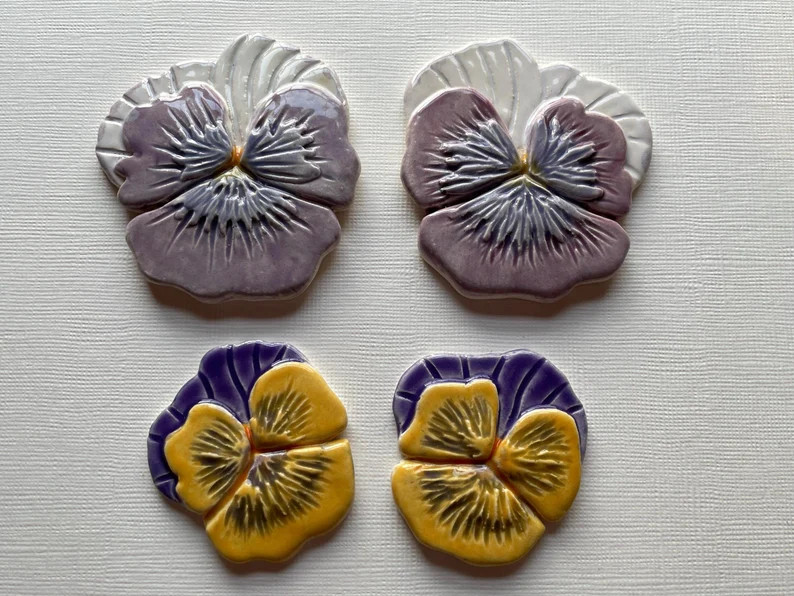Pansy Mosaic Tiles: Pair of Unique Handmade Mosaic Flowers With a Relief Design. - Etsy | Etsy (US)