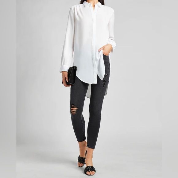White Pleated Shoulder Relaxed Tunic Portofino Shirt | Poshmark