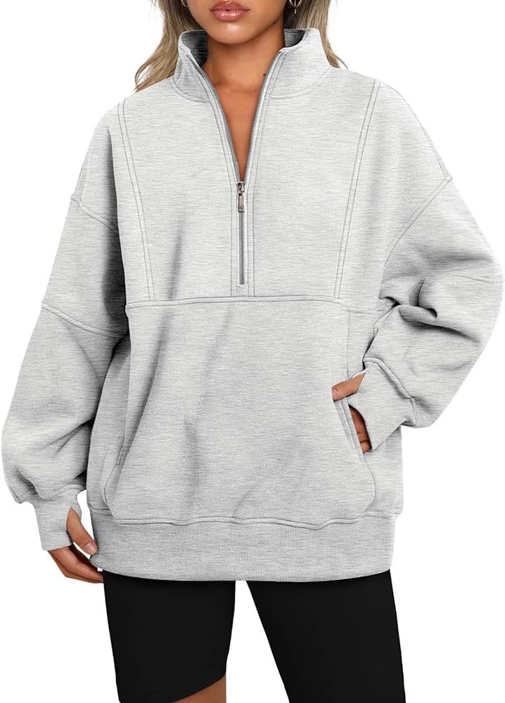AUTOMET Women's Half Zip Oversized Sweatshirts Fleece Long Sleeve Hoodies Casual Sweaters with Pocke | Amazon (US)