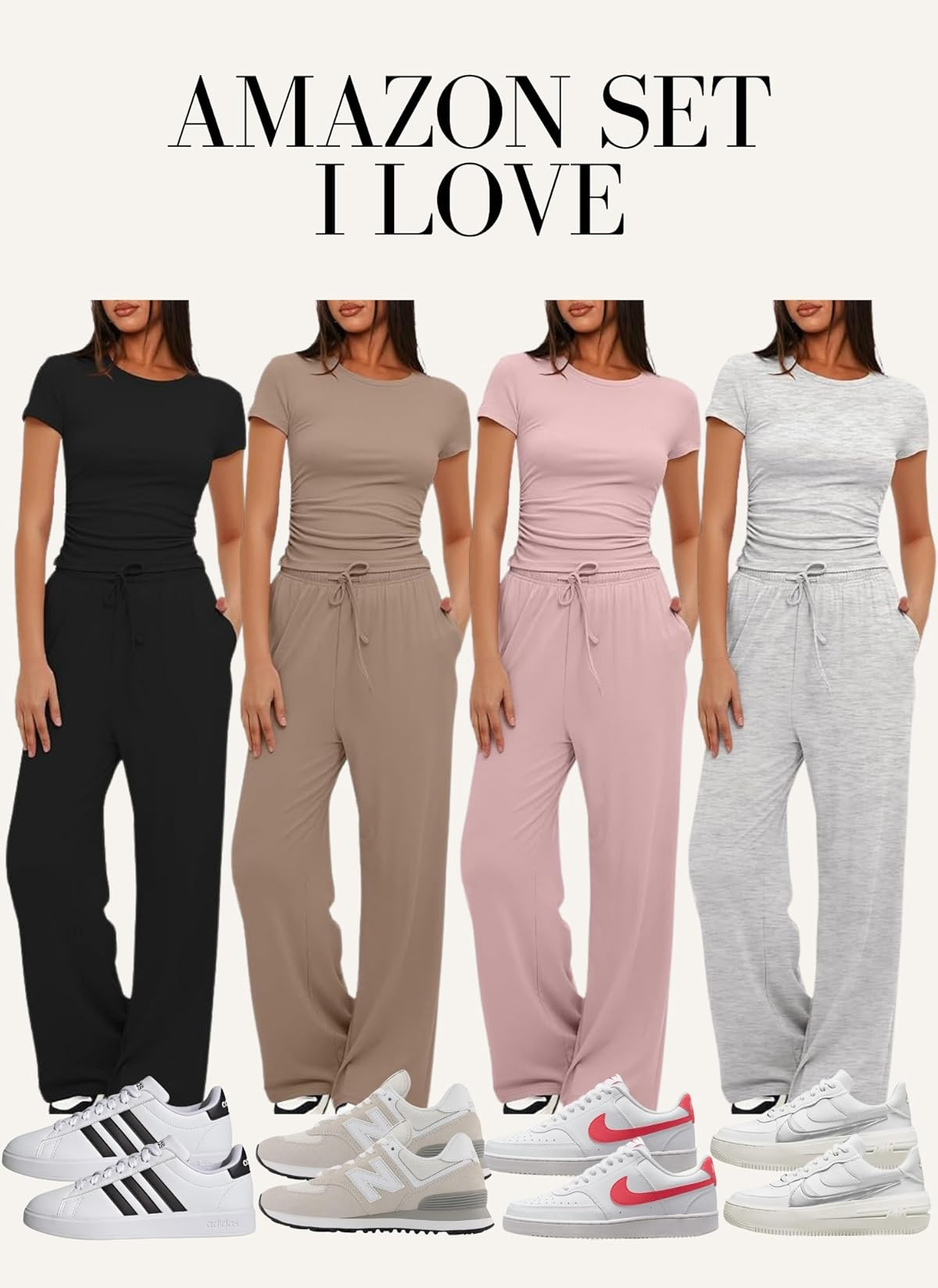 Darong Women's 2 Piece Outfits Lounge Sets Ruched Short Sleeve Tops and High Waisted Wide Leg Pan... | Amazon (US)