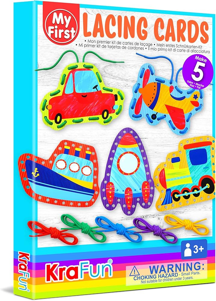 KRAFUN Preschool Beginner First Lacing Card Kit for Kids Training Arts & Crafts, 5 Easy transport... | Amazon (US)