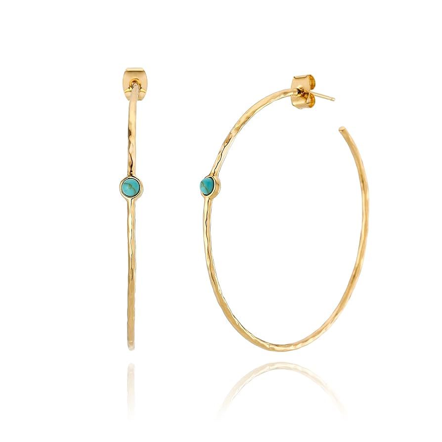 14K Gold-Plated Dainty Hoop Earrings with Simulated Blue Turquoise - Lightweight, Hypoallergenic,... | Amazon (US)