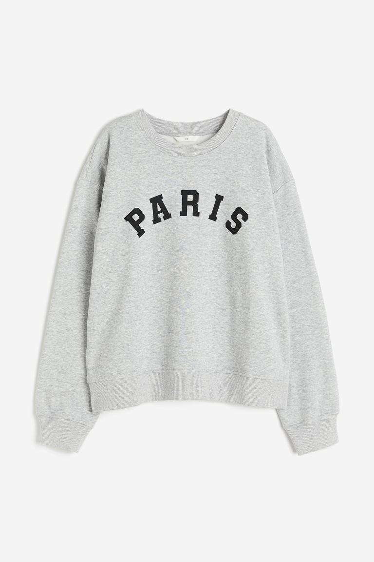 Crew-neck Sweatshirt - Gray melange/Paris - Ladies | H&M US | H&M (US + CA)