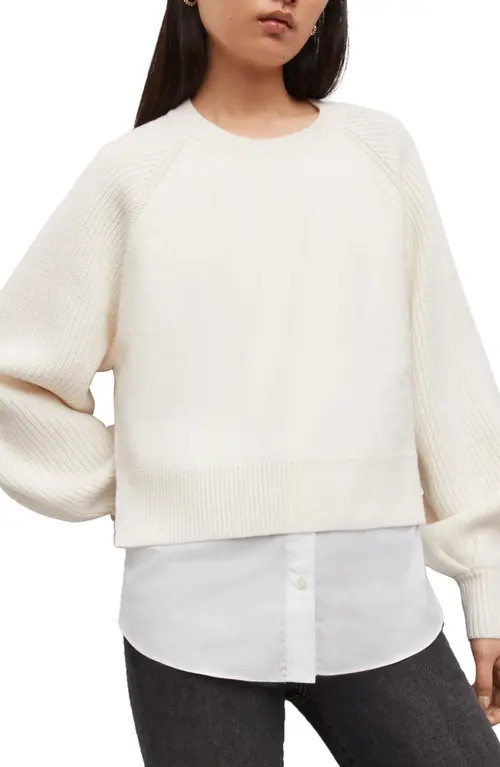 AllSaints Women's Cori Layered Look Merino Wool Sweater in Chalk White at Nordstrom, Size X-Small | Nordstrom