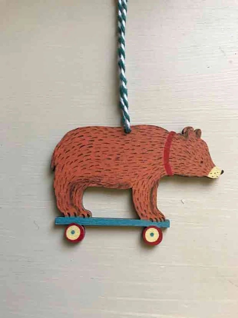 Bear on Wheels 3mm birch plywood decoration (printed both sides) from an original painting by Eli... | Etsy (US)