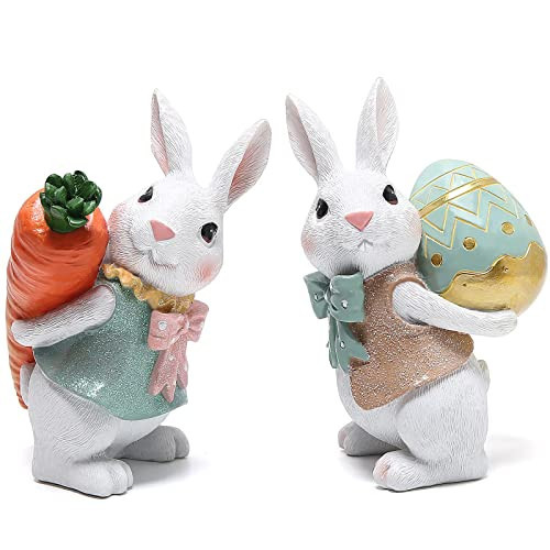 Hodao 5.5 Inch Polyresin Bunny Decorations Spring Easter Decors Figurines Tabletopper Decorations for Party Home Holiday Cute Rabbit Easter Gifts (Orange Blue) | Amazon (US)