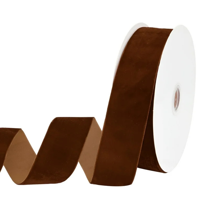 LoomJoyz 1-1/2 Inch Brown Velvet Ribbon - 20 Yards Single Face Thin Ribbon for Gift Wrapping, Wed... | Walmart (US)