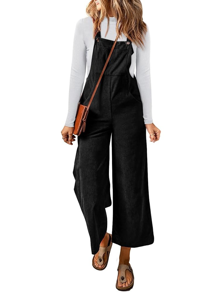 Happy Sailed Women Corduroy Overalls Winter Fall Casual Loose Sleeveless Adjustable Strap Wide Le... | Amazon (US)