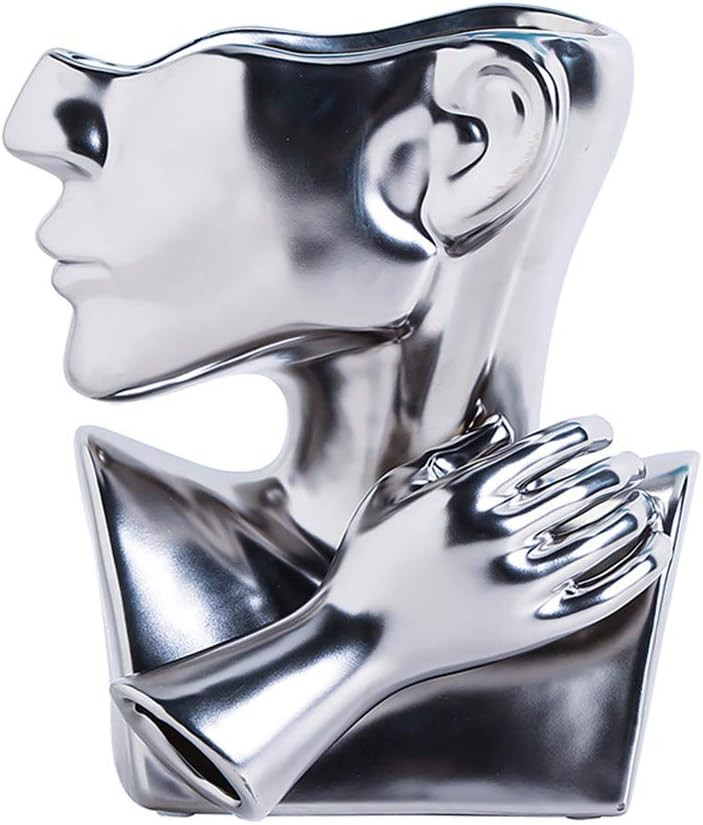 Anding Silver Ceramic Vase Decoration Human Face Abstract Sculpture Modern Vase Ideal Gift Vase S... | Amazon (US)