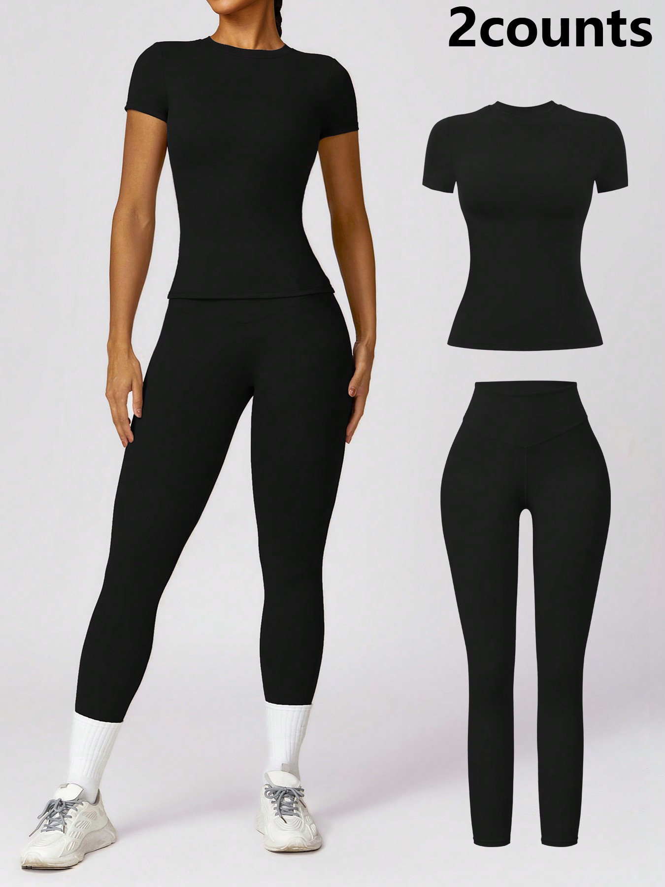 2Piece Set Women's Solid Crop High Waist Biker Pants Tracksuit Set, StreetwearTracksuit, Sporty B... | SHEIN