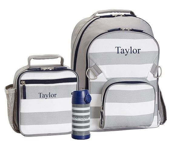 Fairfax Gray White Stripe Backpack & Lunch Bundle, Set Of 3 | Pottery Barn Kids
