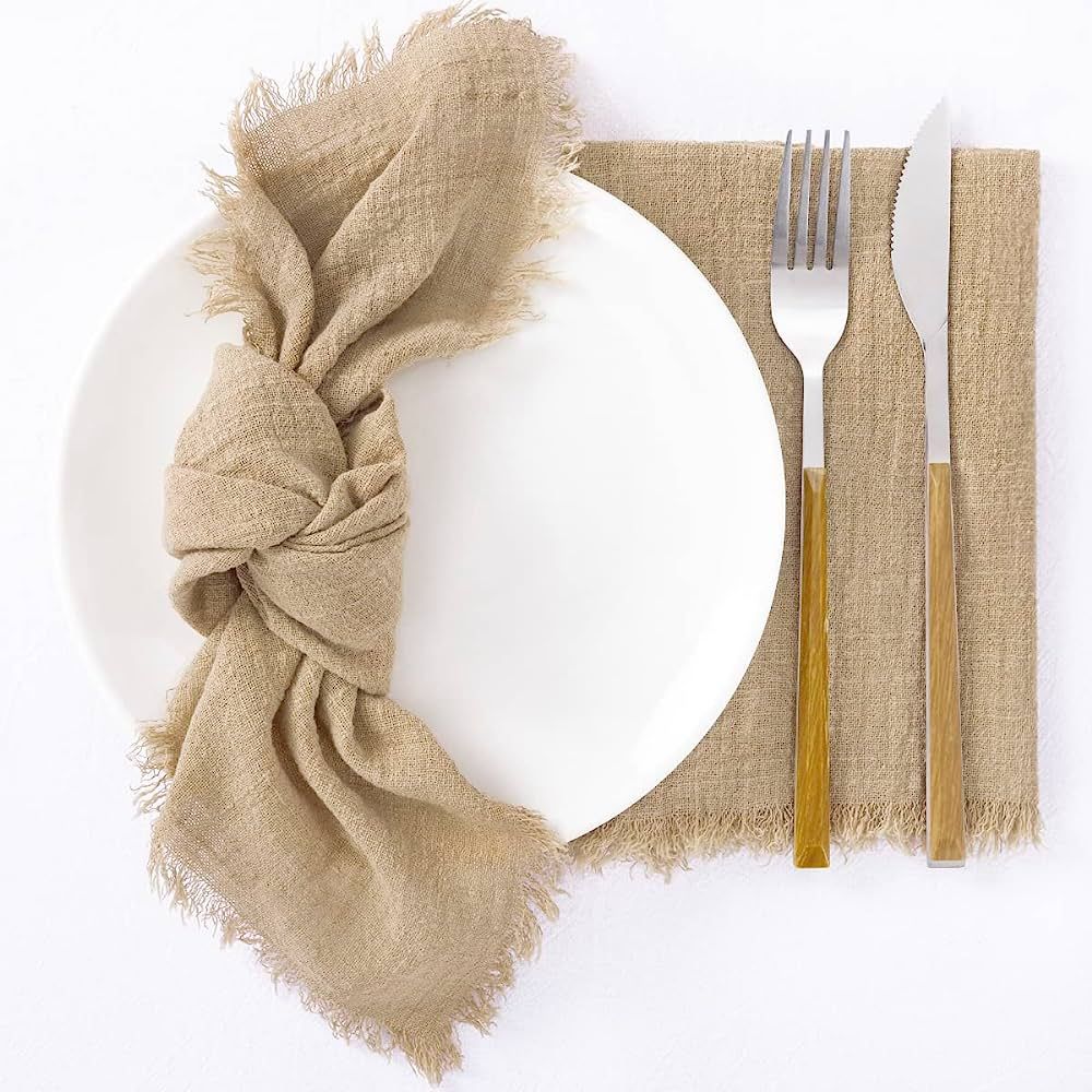 Socomi Handmade Cheesecloth Napkins with Fringe Bulk 17"x17" Cotton Dinner Napkins Rustic Linen T... | Amazon (US)