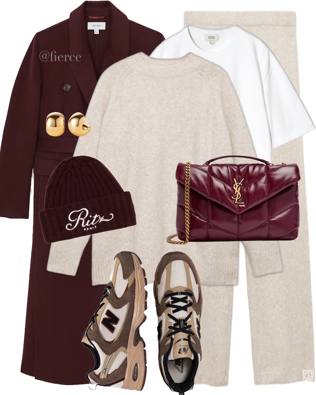 YSL burgundy padded bag Cream knitted set knitted trousers burgundy wool coat burgundy bag new balance 530 Frame burgundy beanie hat casual weekend outfit school run coffee break 

#LTKwinter #LTKeurope #LTKuk
