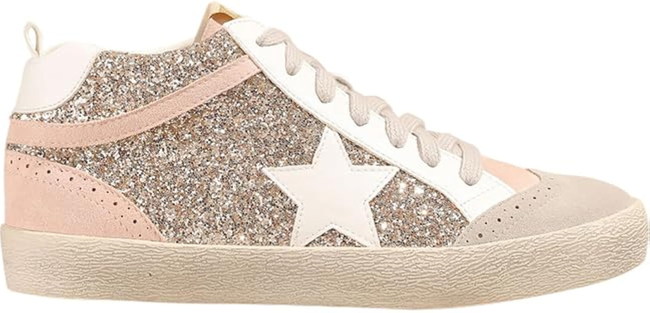 Mi.iM Daisy Rubber Sole Lace-up Glitter Suede Mid Star Sneakers | Amazon (US)