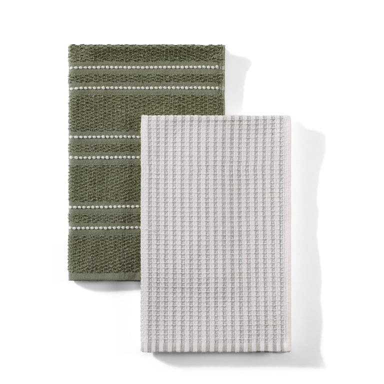 Better Homes & Gardens Cotton Waffle Kitchen Towels, 2-Pack, Dark Cilantro | Walmart (US)