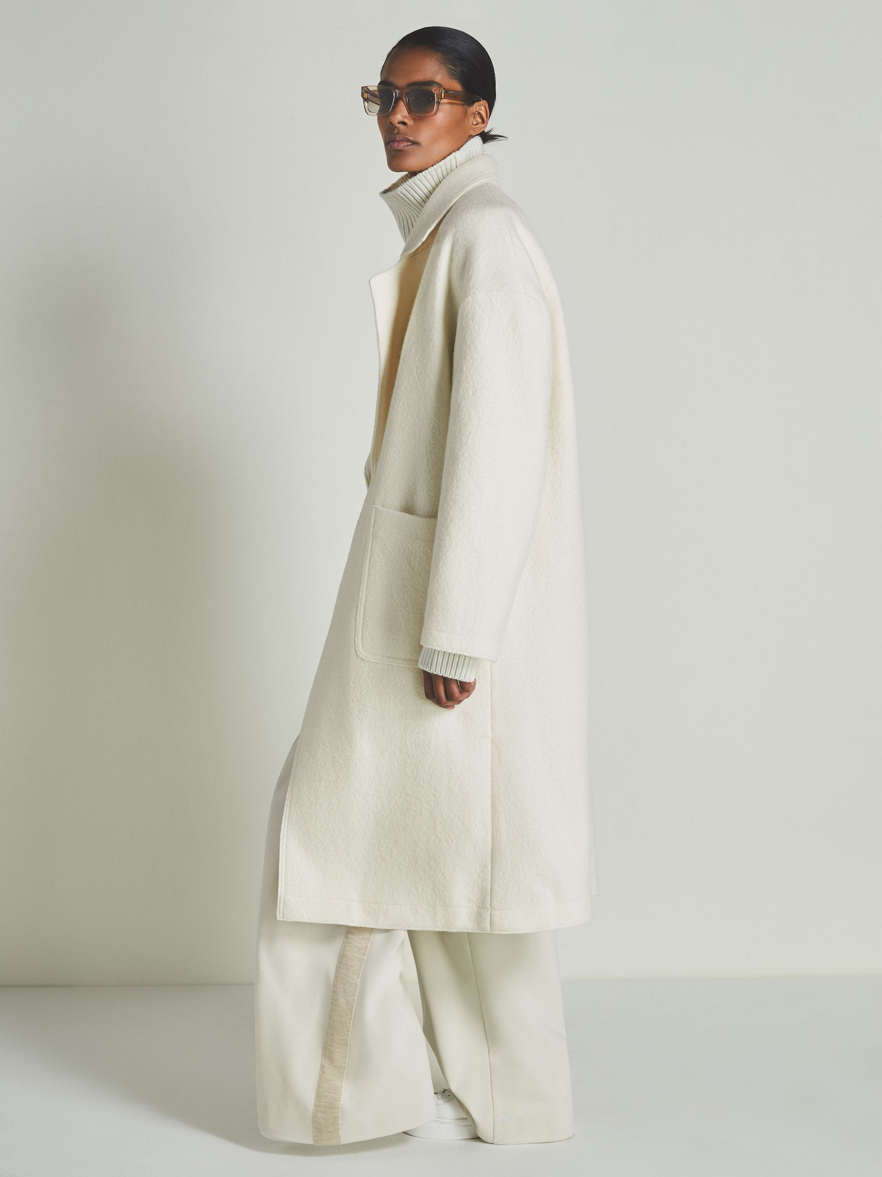 Reiss Reiss | Les 100 Ciels Boiled-Wool Bouclé Coat in Cream | REISS | Reiss DE