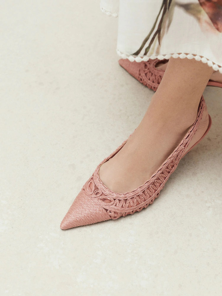 Coral Standard/Wide Fit Forever Comfort\u00ae Raffia Point Toe Slingback Heels | Next EU