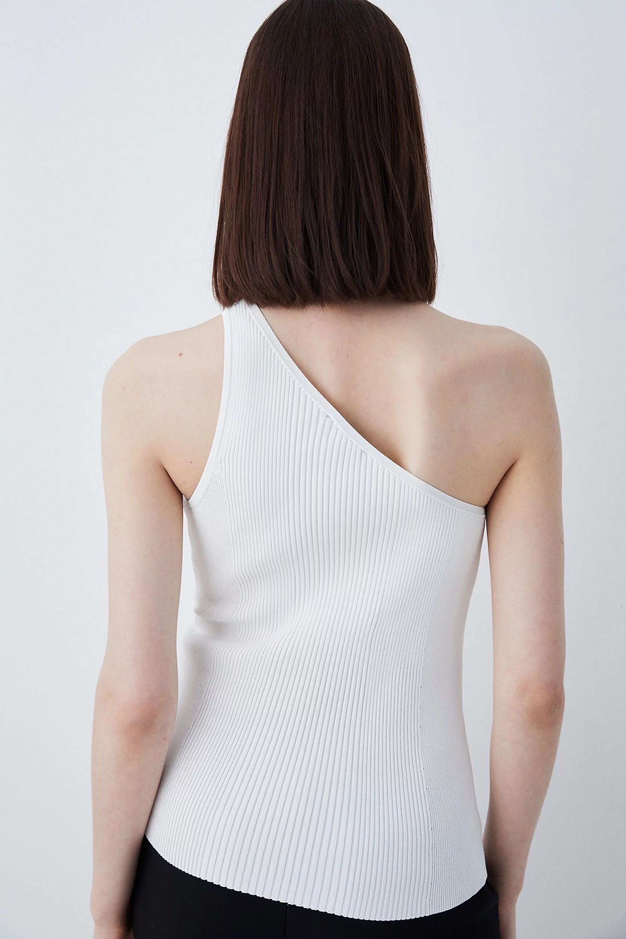 One Shoulder Rib Knit Top | Karen Millen UK & IE