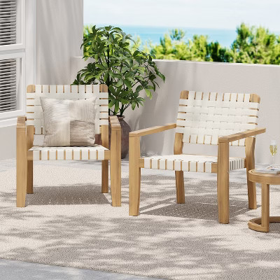 Christopher Knight Home Annette Patio Rustic Woven Rope Acacia Wood Accent Chair (Set of 2), White | Target
