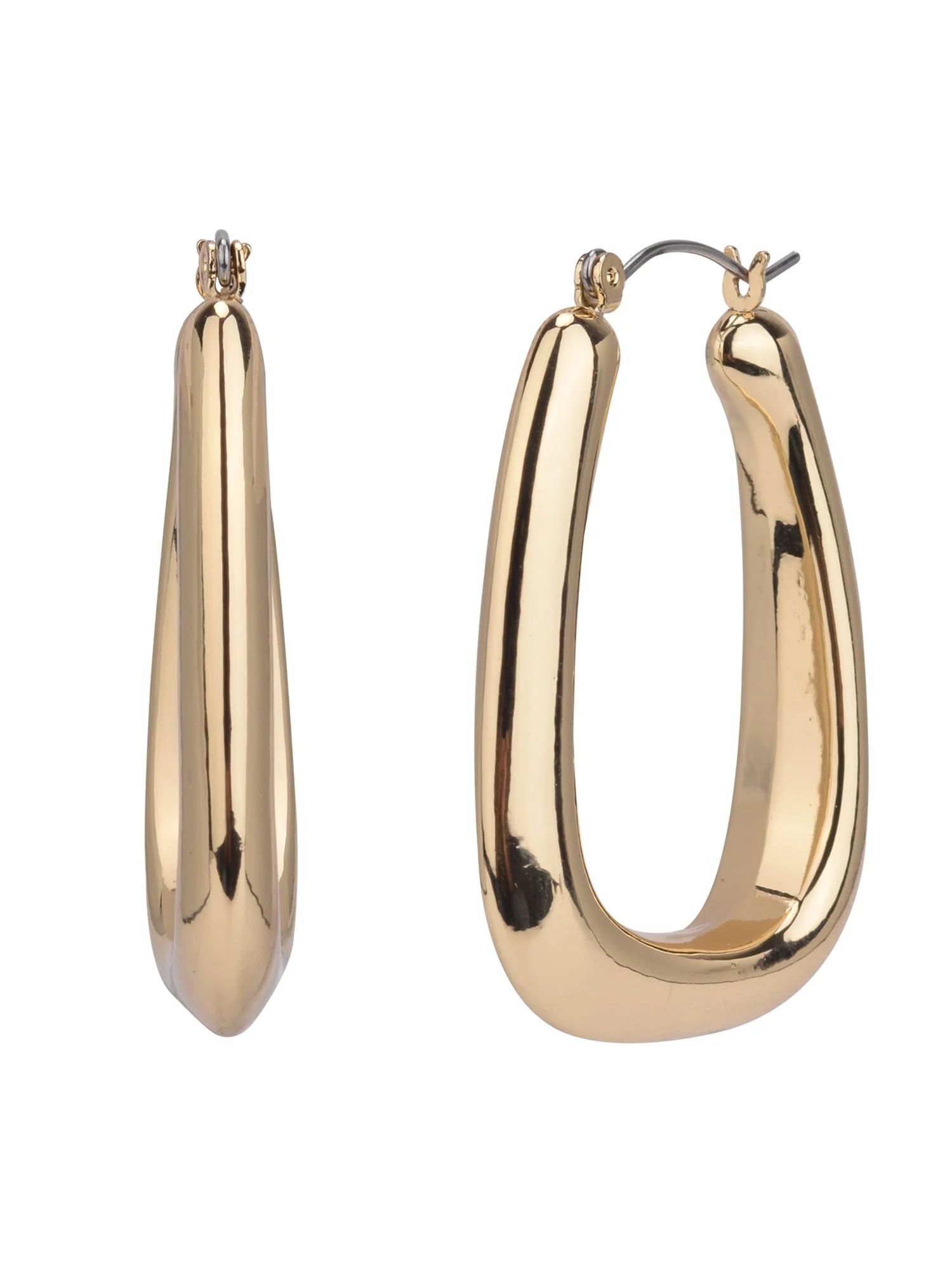 Time and Tru Women's Gold Tone Wide Click Top Metal Hoop Earring | Walmart (US)