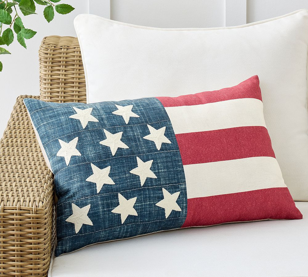 Flag Embroidered Outdoor Lumbar Pillow | Pottery Barn (US)