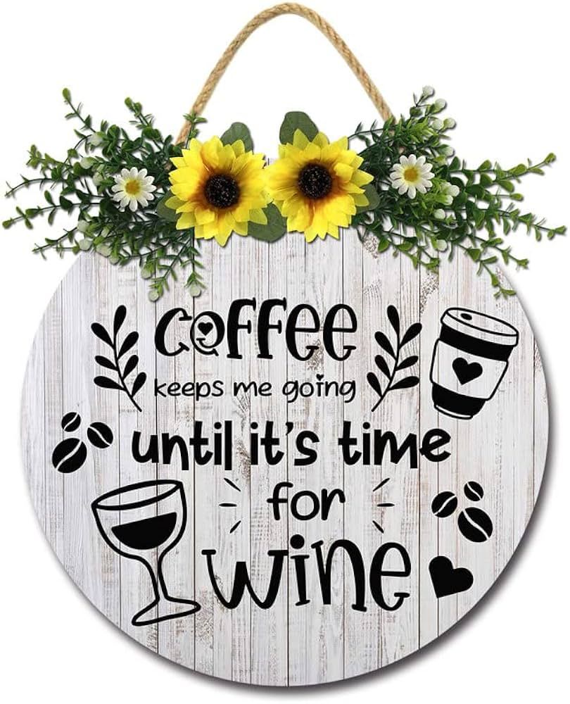 Farmhouse Coffee Decor Coffee Keeps Me Going Until It's Time for Wine Sign 11x11 Inch Rustic Wood... | Amazon (US)