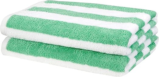 Amazon Basics Cabana Stripe Beach Towel - 2-Pack, Green | Amazon (US)