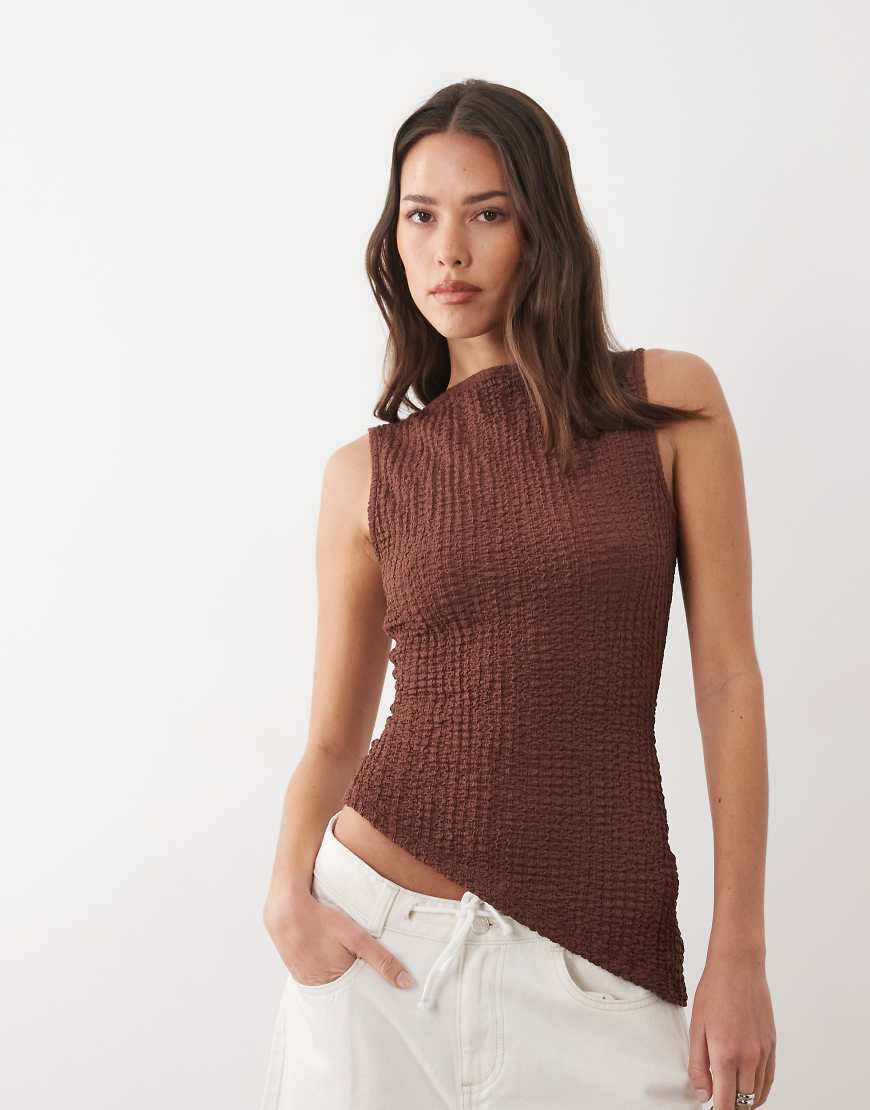 ASOS DESIGN textured open back top with tie detail in brown | ASOS (Global)