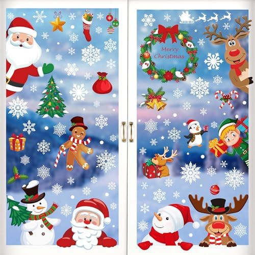 186PCS Christmas Decor, Christmas Window Clings, 9 Sheets Snowflake Window Stickers Decals with S... | Amazon (US)