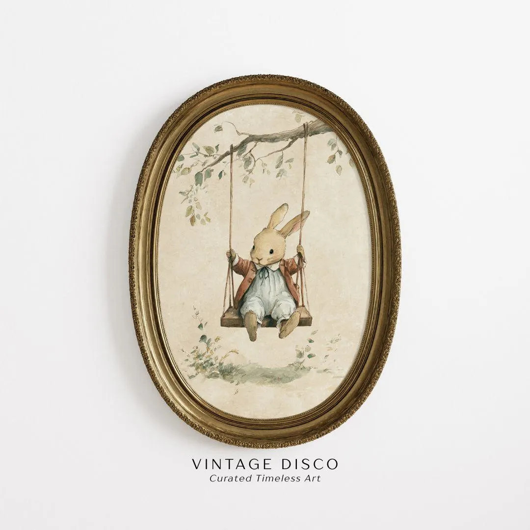 Cottagecore Bunny Rabbit Nursery Print - Vintage Neutral Storybook Style Baby Toddler & Kid's Roo... | Etsy (US)