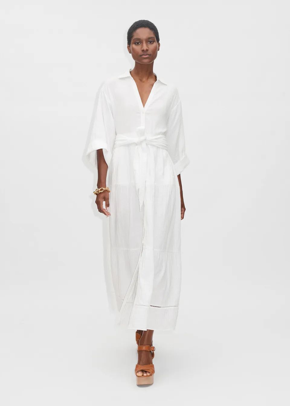 Cheesecloth Button Front Maxi Shirt Dress + Belt | ME + EM