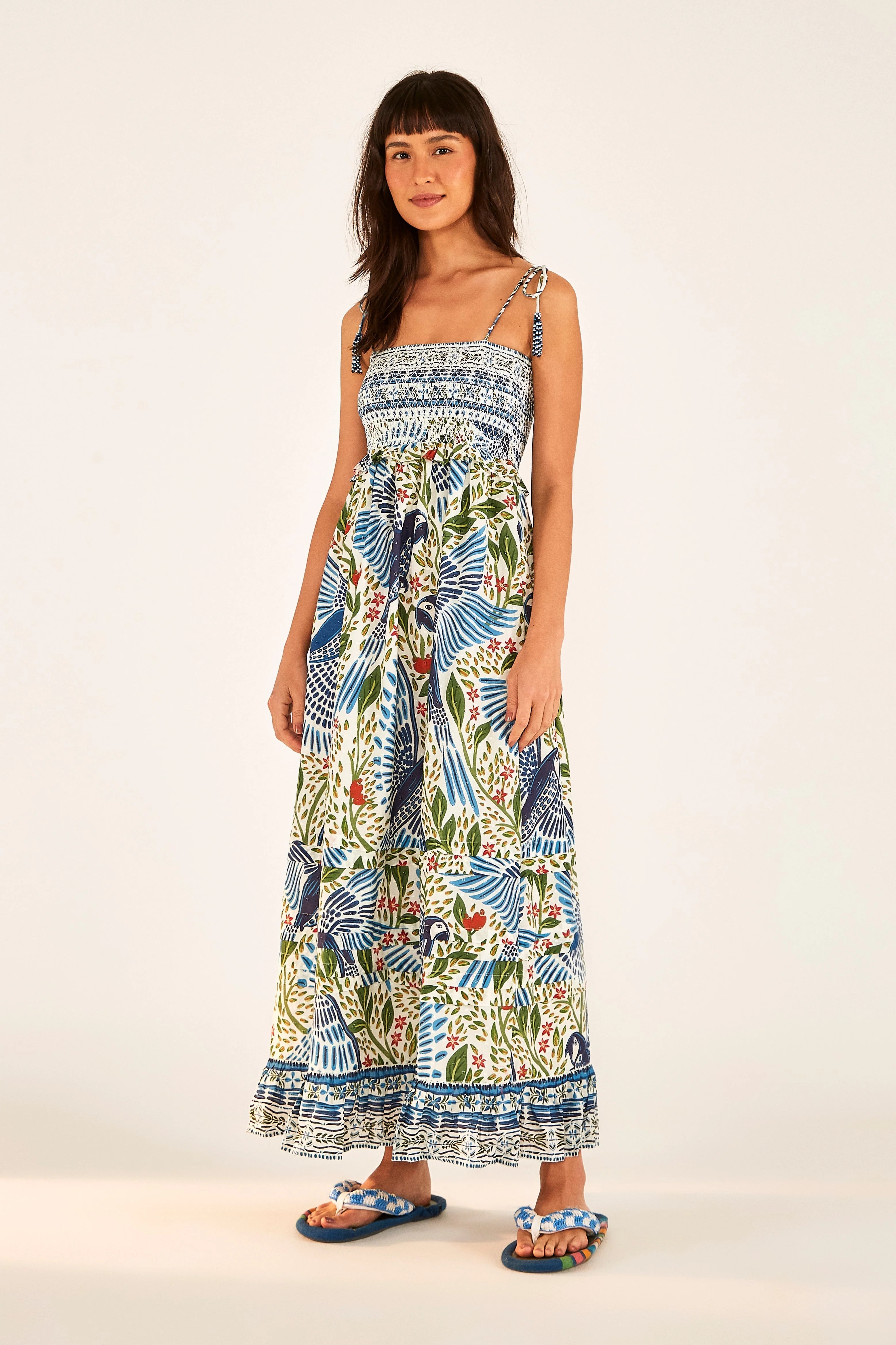 Smocked Maxi Dress | Off White Macaw Flight | FarmRio (US)