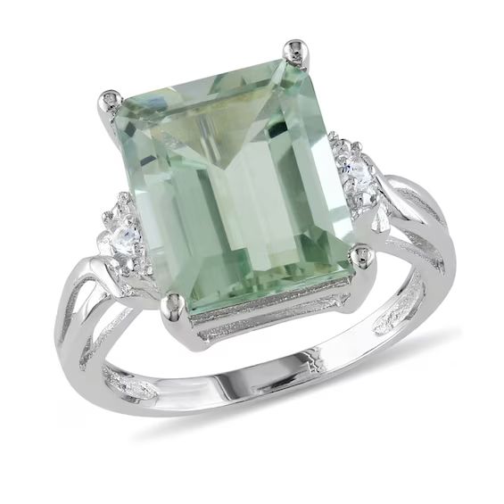 Emerald-Cut Green Quartz and White Topaz Ring in Sterling Silver|Zales | Zales