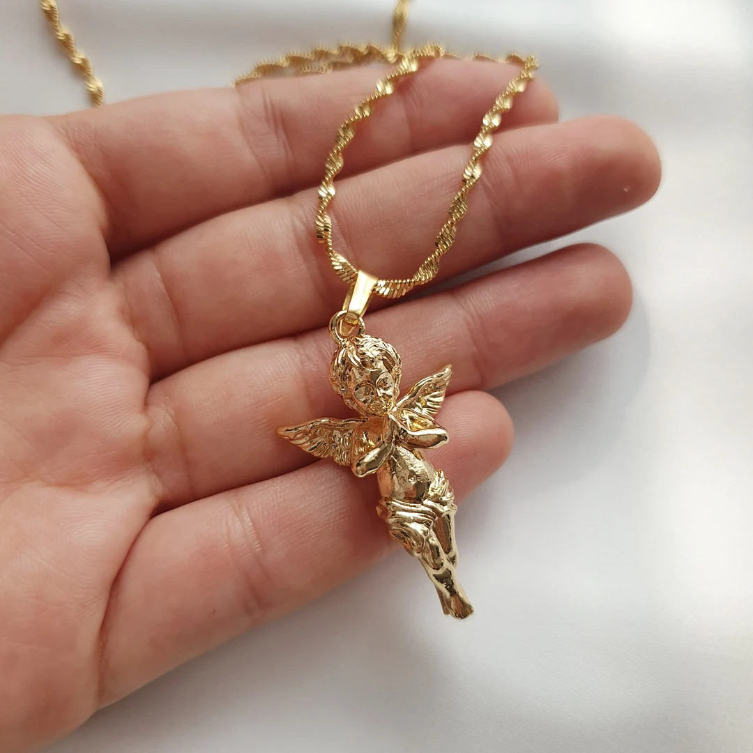 Angel Necklace , Baby Angel Necklace , Gold Necklace , Dainty Necklace . Cherub Necklace , 18K Go... | Etsy (US)