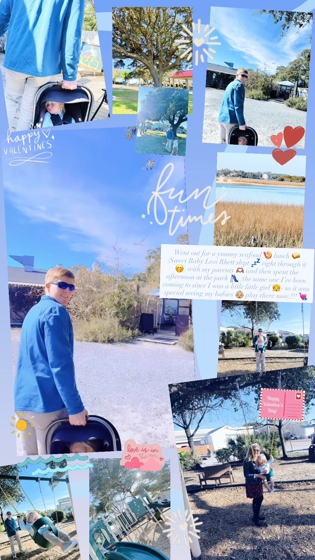 Went out for a yummy seafood 🍤 lunch 🥪  (Sweet Baby Levi Rhett slept 💤 right through it 🤭) with my parents 🫶🏽 and then spent the afternoon at the park 🛝 (the same one I’ve been coming to since I was a little little girl 👧- so it was special seeing my babies 👶🏼 play there now)!!! 💘