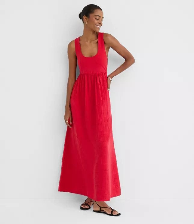 LOFT Beach Triple Cloth Mixed Media Maxi Pocket Dress | LOFT