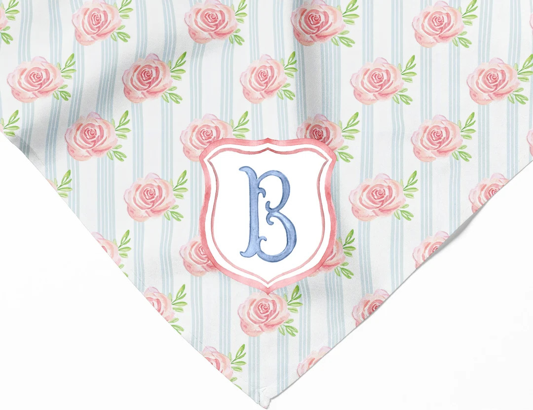 Grand Millennial Monogram Floral Dog Bandana, Personalized Name Dog Bandana, , Preppy Dog, Waterc... | Etsy (US)