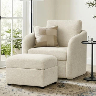 Spruce & Spring Modern Upholstered Swivel Barrel Accent Chair with Ottoman & Removable Slipcover | Bed Bath & Beyond