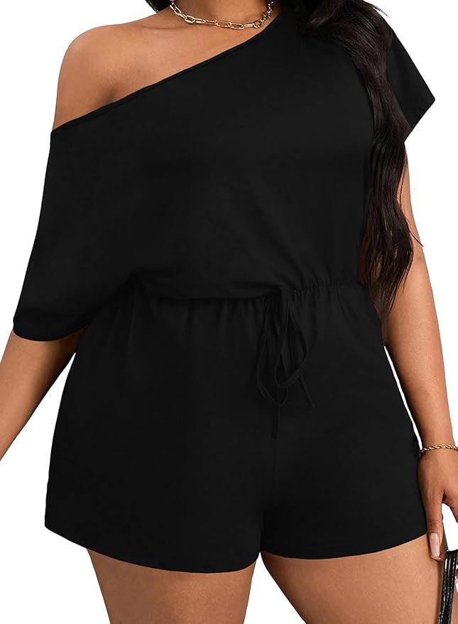 Eytino Womens Plus Size Jumpsuits Off The Shoulder Summer Rompers Casual Short Sleeve Overalls wi... | Amazon (US)